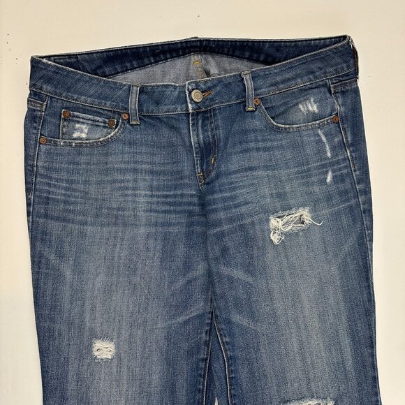 American Eagle Distressed Favorite Boyfriend Women's size 12 Dark Blue Jeans - Picture 2 of 4